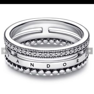 PANDORA Signature Logo Pavé & Beads Ring size 56 new